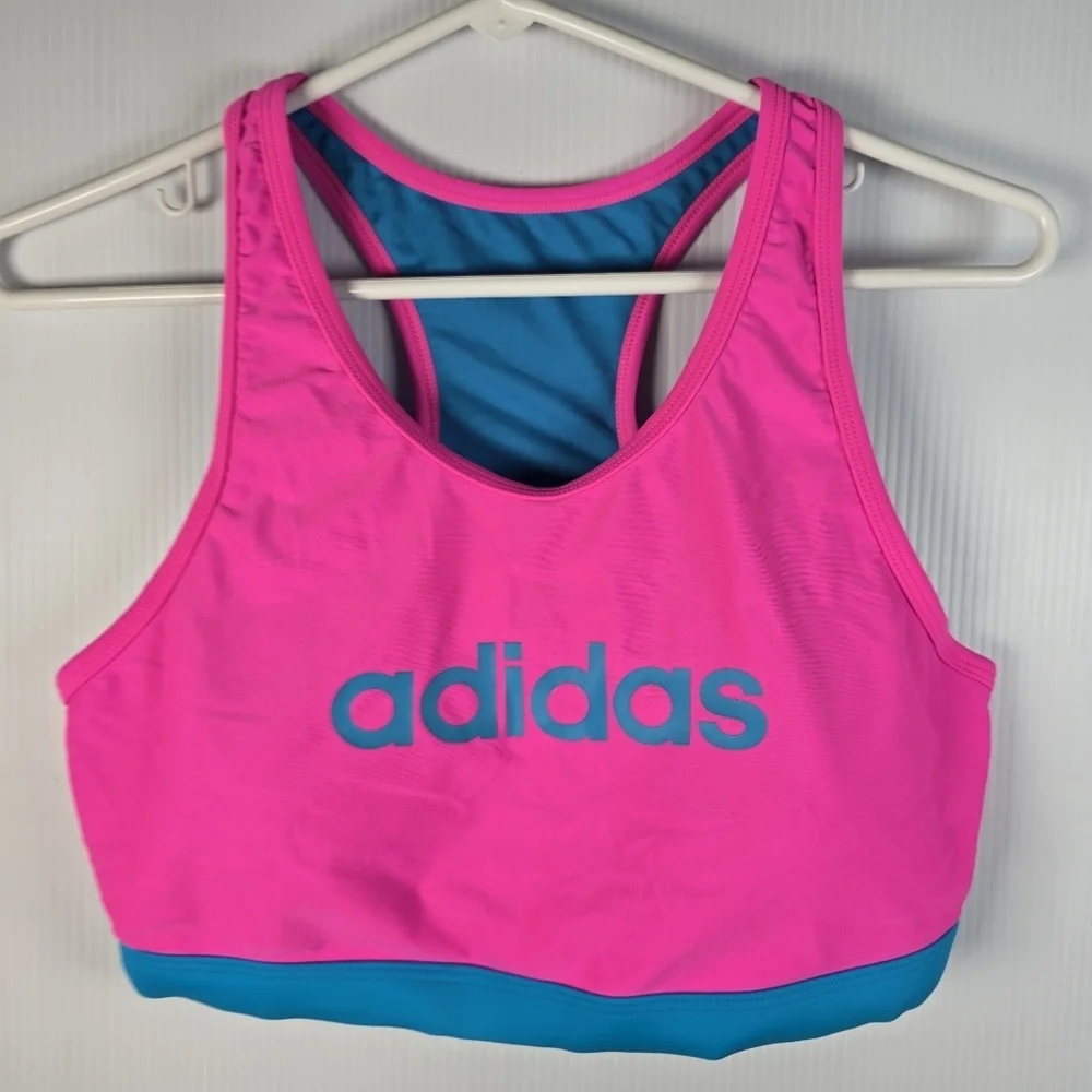 NWOT Adidas Womens Blue and Pink Sports Bra Bikini Top Neon Pink/Turq Size L